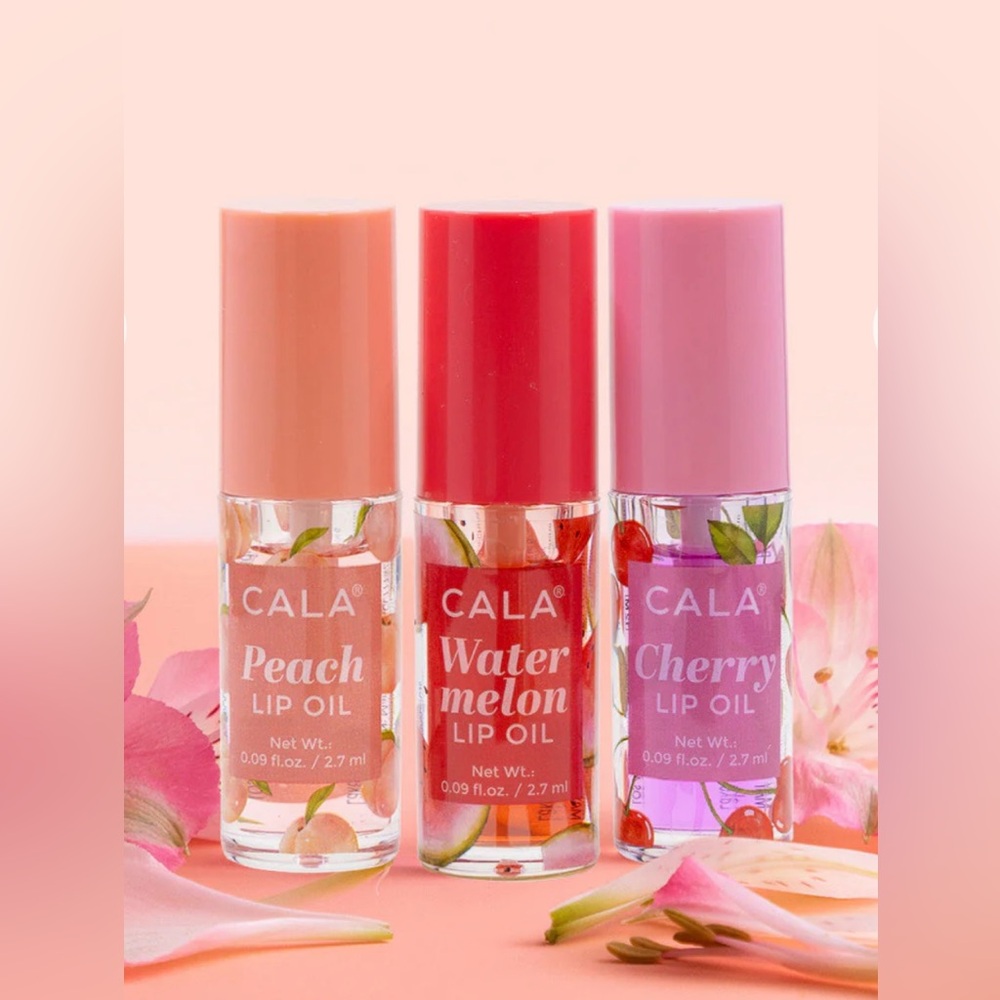 CALA Lip Oil Trio Watermelon Peach & Cherry with Argan Oil & Vitamin E NWOT